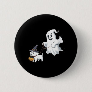 Frauen Ghost Walks The Dog Halloween V-Ausschnitt Button