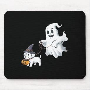 Frauen Ghost Walks The Dog Halloween V-Ausschnitt Mousepad
