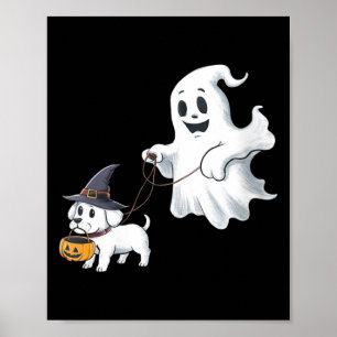 Frauen Ghost Walks The Dog Halloween V-Ausschnitt Poster