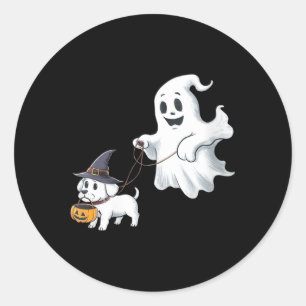 Frauen Ghost Walks The Dog Halloween V-Ausschnitt Runder Aufkleber
