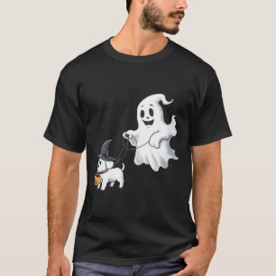 Frauen Ghost Walks The Dog Halloween V-Ausschnitt T-Shirt