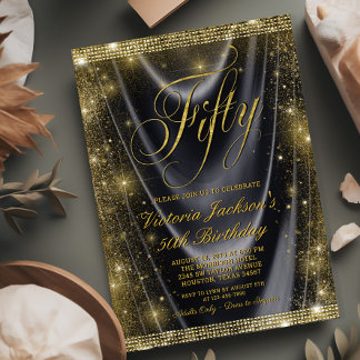 Frauen Glam Black Gold 50. Geburtstag Einladung