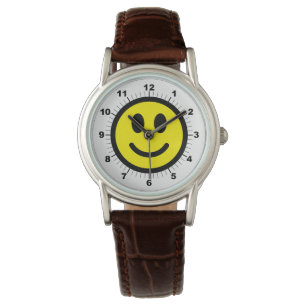 Frauen glücklich Gesicht braunen Leder Strap Watch Armbanduhr