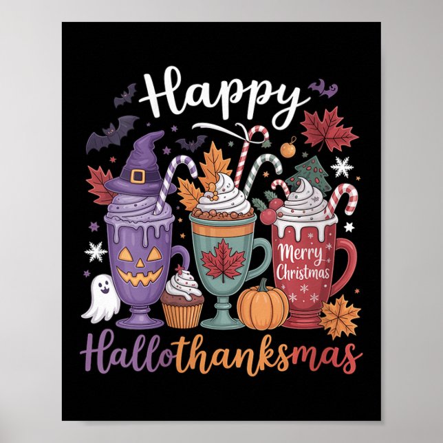 Frauen glücklich Hallothanksmas Kaffee Lover Hallo Poster (Vorne)