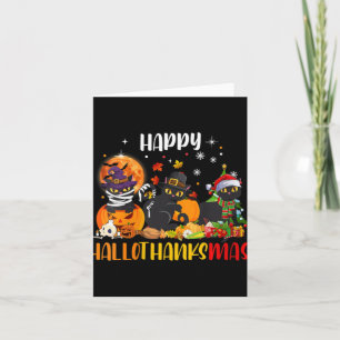 Frauen glücklich Hallothanksmas Shirt Black Cat Ha Karte