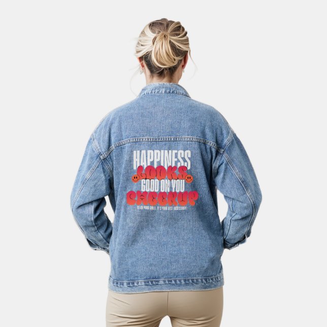 FRAUEN GLÜCKLICHER BLICK CHEER UP DENIM JACKE  (Modell)