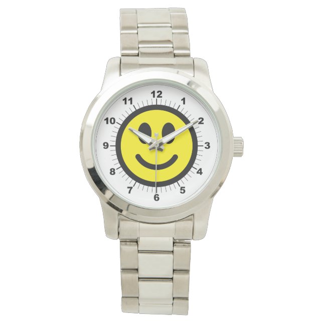 Frauen glückliches Gesicht Oversized Silver Bracel Armbanduhr (Vorderseite)