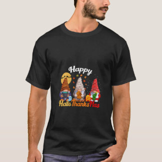 Frauen Glückliches Hallothanksmas Gnome Halloween T-Shirt