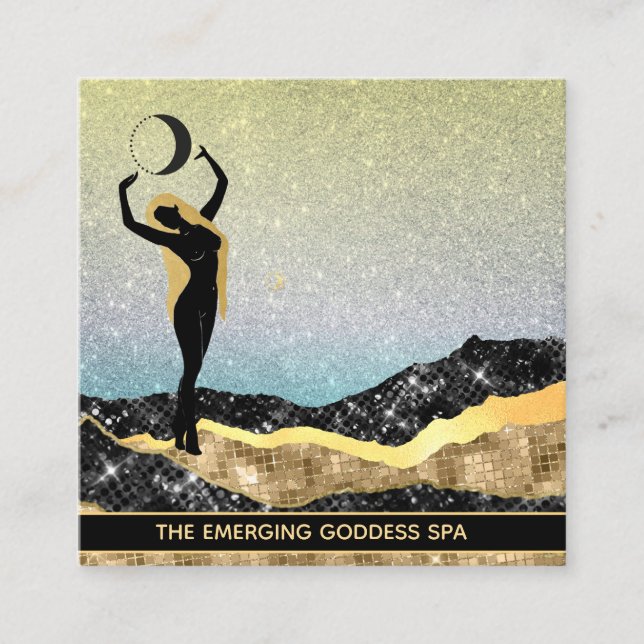 *~* Frauen Goddess Moon Rainbow Pastel Glitzer  Quadratische Visitenkarte (Vorderseite)