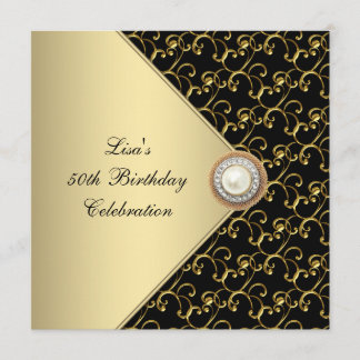 Frauen Gold Black Pearl Classy 50. Geburtstagspart Einladung