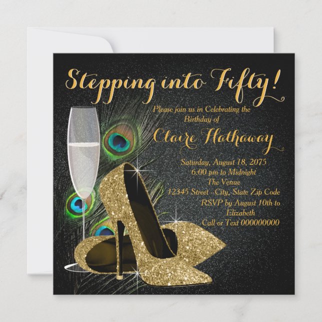 Frauen Gold Peacock Birthday Party Einladung (Vorderseite)