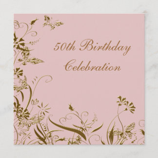 Frauen Gold Pink Butterfly 50. Geburtstag Einladung