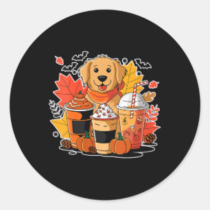 Frauen Golden Retriever Kürbis-Gewürz-Kaffee-Latte Runder Aufkleber