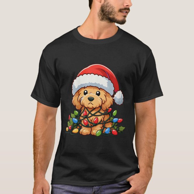 Frauen Goldendoodle Weihnachtsleuchten Dog Funny X T-Shirt (Vorderseite)
