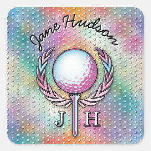 Frauen Golfer Custom Monogram Design Quadratischer Aufkleber