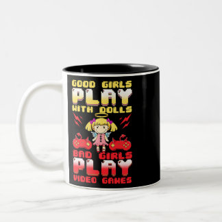 Frauen Gute Mädchen spielen mit Puppen böse Mädche Zweifarbige Tasse