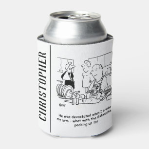 Frauen haben einen gebrochenen Arm, sodass der Men Dosenkühler