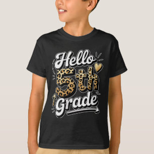 Frauen Hallo 5. Fünfte Klasse Leopard Lehrer Zurüc T-Shirt