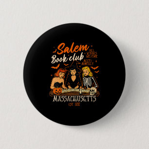 Frauen Halloween Book Reading Hexe Salem Book Clu Button