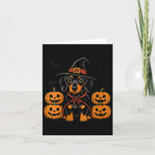 Frauen Halloween Dachshund Hund Hexenhut Kürbis Karte