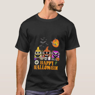 Frauen Halloween Schulbus-Fahrer-Kürbis-Hexe B T-Shirt