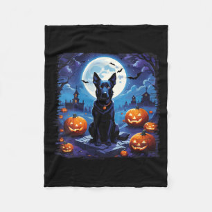 Frauen Halloween Schwarzer Hund Unter Dem Mond Her Fleecedecke