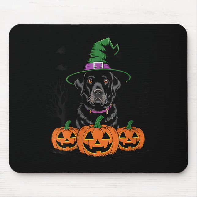Frauen Halloween Schwarzer Labrador Retriever Hexe Mousepad (Vorne)
