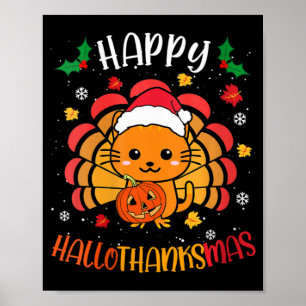 Frauen Happy Hallowthanksmas Ca Niedlich Kitten Tü Poster