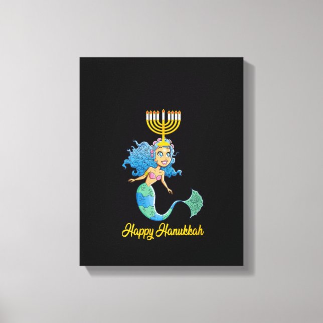Frauen Happy Hanukkah Menorah Mermaid Lover Funny Leinwanddruck (Vorderseite)