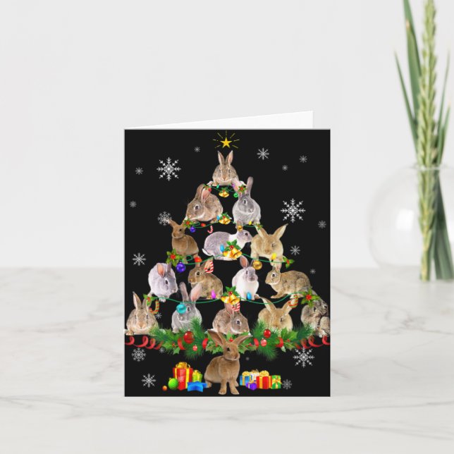 Frauen Hasen Weihnachtsbaum Schnee Lustiger Hase X Karte (Vorderseite)