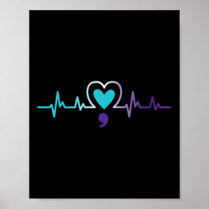Frauen Heartbeat Semicolon Suizidprävention Menton Poster