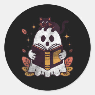 Frauen Herbst Herbst Buch Geist Lesen Halloween Runder Aufkleber