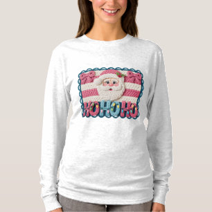 Frauen Ho Ho Ho Santa – Faux Stickerei T-Shirt