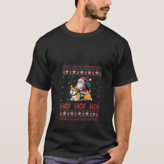 Frauen Ho Ho Ho Weihnachtsmann Reitender Welsh Cor T-Shirt