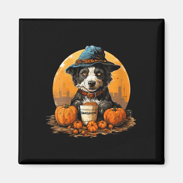 Frauen Hund Halloween  Magnet (Vorne)