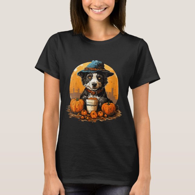 Frauen Hund Halloween  T-Shirt (Vorderseite)