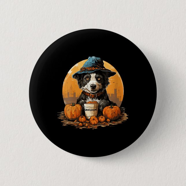 Frauen Hund Halloween V-Ausschnitt Button (Vorderseite)