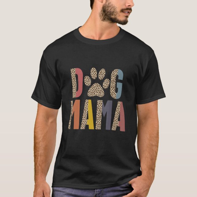 Frauen Hund Mama Paw Retro Leopard Mutter T-Shirt (Vorderseite)