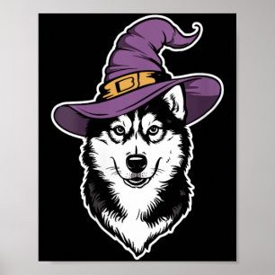 Frauen Husky Hexe Hund Halloween Poster