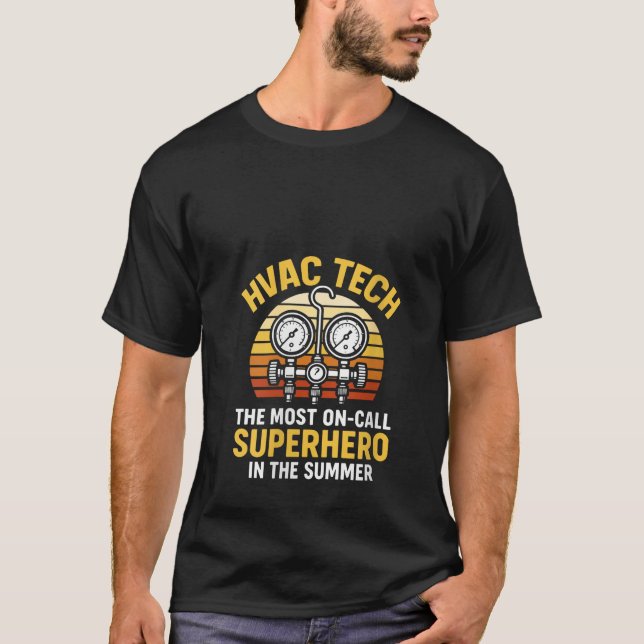 Frauen HVAC Techniker Retro Superhero Air Conditi T-Shirt (Vorderseite)