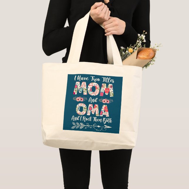 Frauen Ich habe zwei Titel Mama und Oma Blume Jumbo Stoffbeutel (Vorderseite (Produkt))