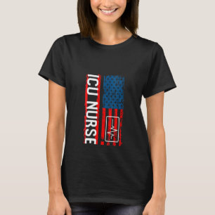Frauen Icu Krankenschwester amerikanische Flagge S T-Shirt