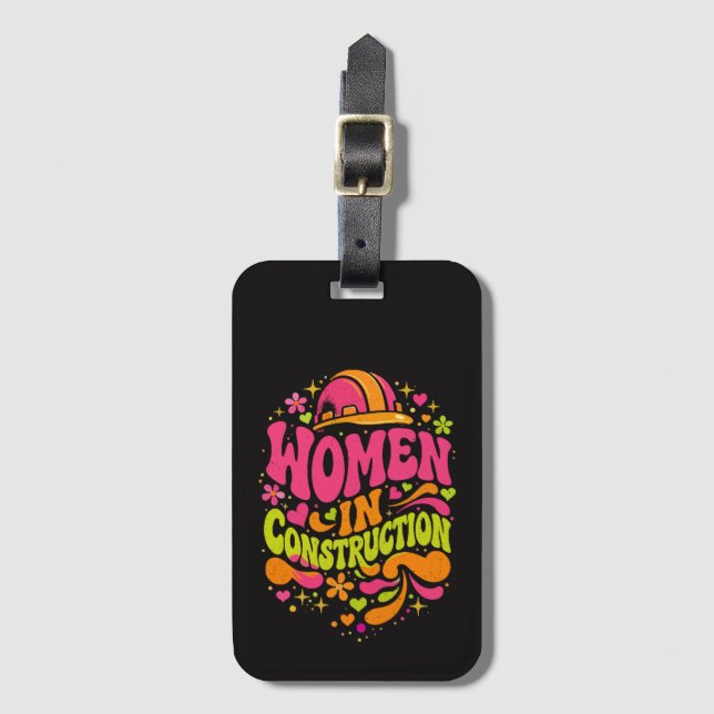 Frauen im Baugewerbe Retro-Empowerment Gepäckanhänger (Vorderseite Vertikal)