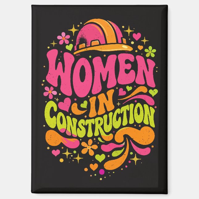 Frauen im Baugewerbe Retro-Empowerment Magnet (Vorderseite)