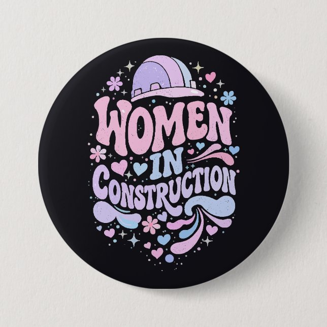 Frauen im Bauwesen Retro-Empowerment Button (Vorderseite)