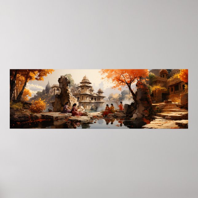 Frauen im Rajas Sommer-Anwesen - Ultra-wide Poster (Vorne)