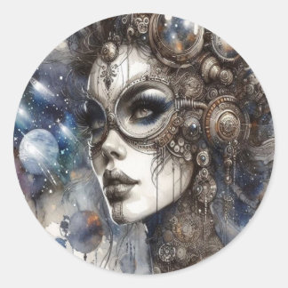 Frauen in Aufklebern im Weltraum Runder Aufkleber