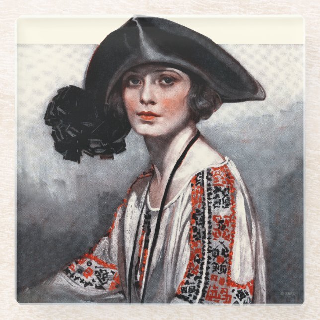 Frauen in bestickter Bluse Glasuntersetzer (Vorderseite)