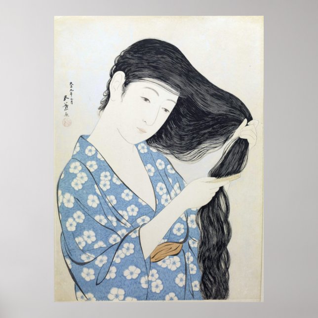 Frauen in Blau, die ihr Haar spielen, japanische K Poster (Vorne)