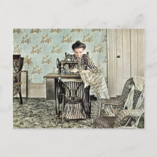 Frauen in den 1890er Jahren beim Nähen von Foto Feiertagspostkarte